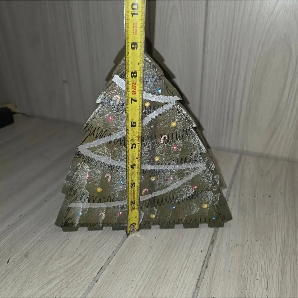 Vtg Handmade Wood Christmas Tree Basket Card Holder Holiday Farmhouse Festive